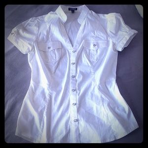 Express stretchy white button down